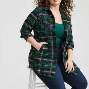 Torrid Green Brushed Cotton Plaid Midi Shacket Size 3